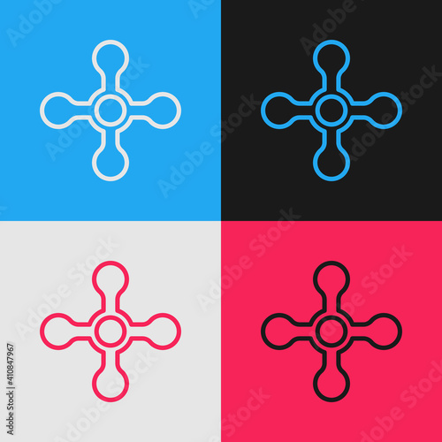 Pop art line Water tap icon isolated on color background. Vector.