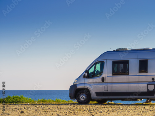 Rv van camping on empty beach