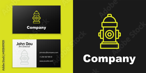 Logotype line Fire hydrant icon isolated on black background. Logo design template element. Vector.