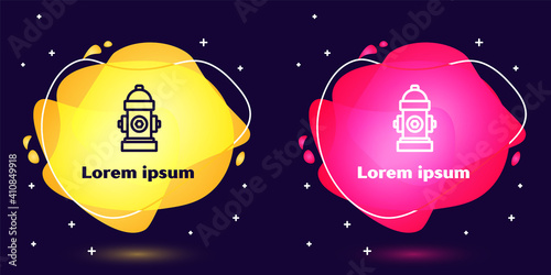 Set line Fire hydrant icon isolated on blue background. Abstract banner with liquid shapes. Vector.