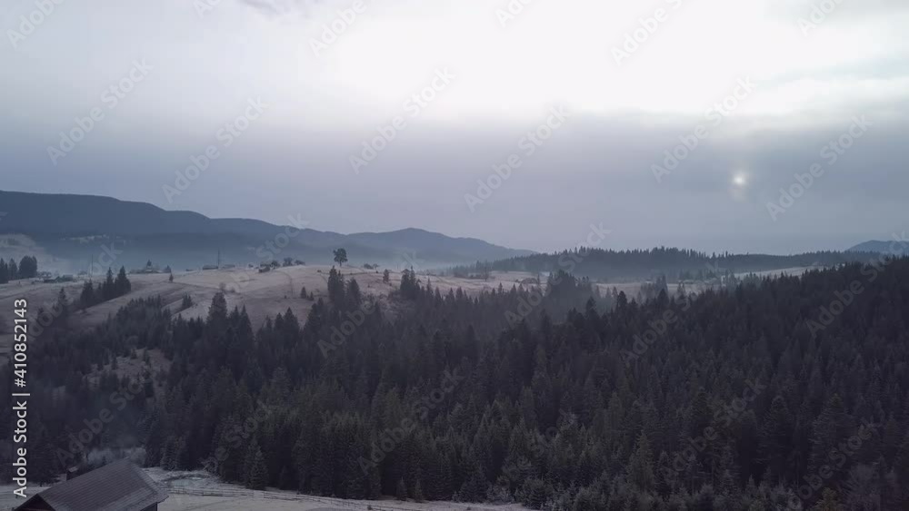 Flight over the village in the Carpathian Mountains. Beautiful landscape. Aerial view. 4K Flight over the village in the Carpathian Mountains. Beautiful landscape. Aerial view. 4K