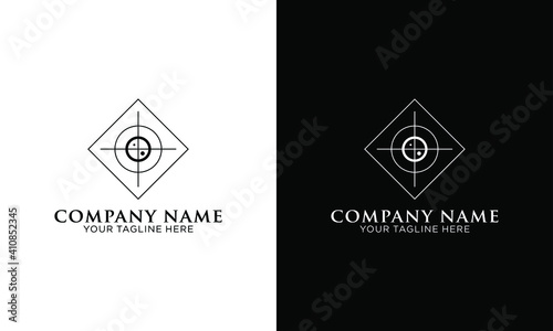 Target, Aim, Shot, Focus Logo Design Template on a black and white background.