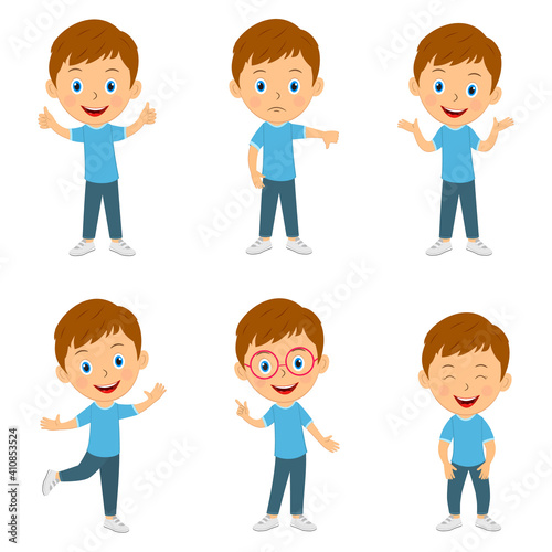 cute cartoon boy emotions set