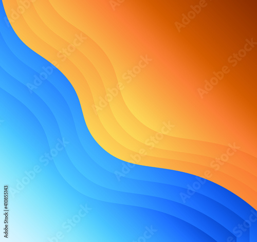 Yellow-blue gradient background with waves. 3d. Background for the screen. Vector.