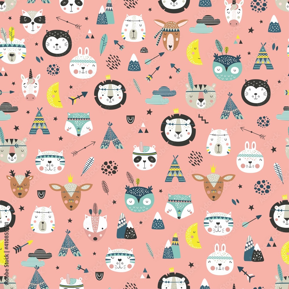custom made wallpaper toronto digitalCartoon cute animal tribal faces. Boho cute animals vector pattern.
Creative texture in Scandinavian style. Great for fabric, textile Vector Illustration

