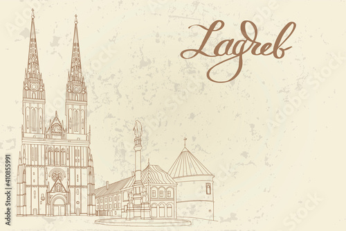 Vector sketch of Cathedral in Zagreb, Croatia