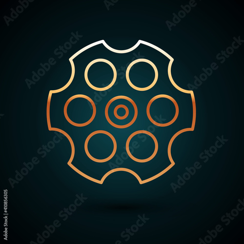 Gold line Revolver cylinder icon isolated on dark blue background. Vector.