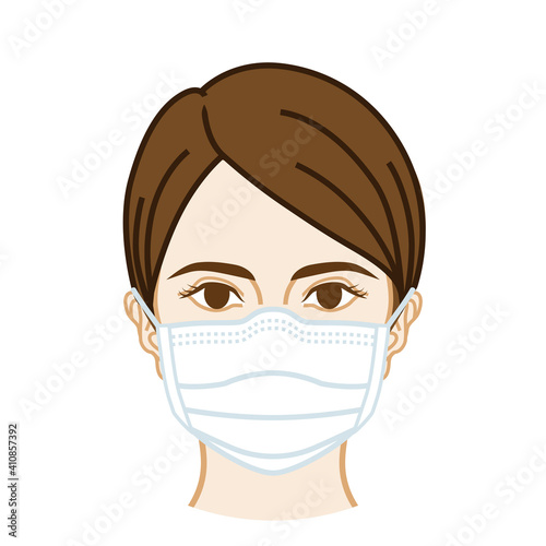 Woman's face wearing a non-woven mask - front view