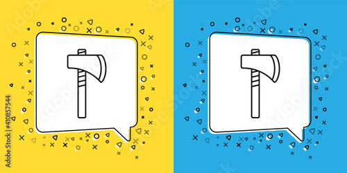 Set line Native american tomahawk axe icon isolated on yellow and blue background. Vector.