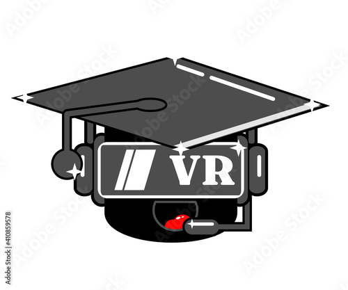 The VR graduation cap cartoon mascot graphic design illustration is perfect for kids t-shirt or kids shop mascot