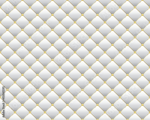 Vector Abstract White diamond shape upholstery luxury background with golden buttons with border.