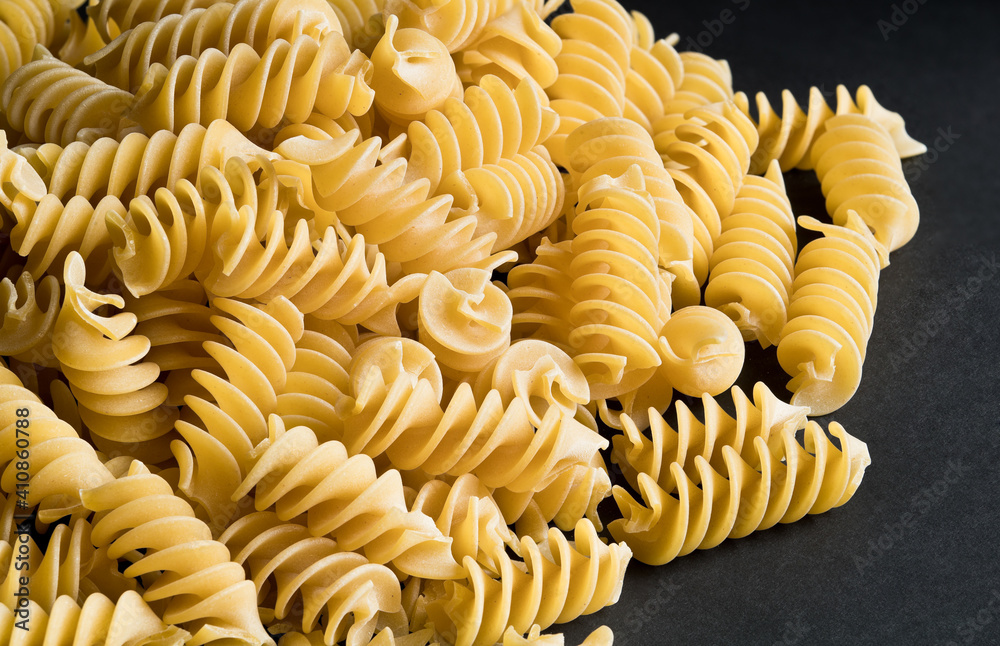 Italian Pasta, on black background, without people, Spain, Europe Italian Pasta, on black background, without people, Spain, Europe