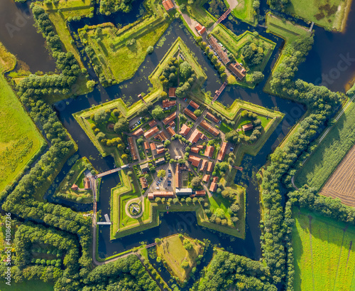 Aerial view of the fortification village of Bourtange near the city of Groningen in the Netherlands. photo