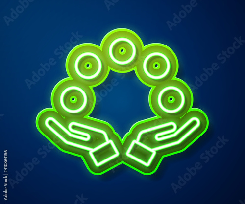 Glowing neon line Juggling ball icon isolated on blue background. Vector.