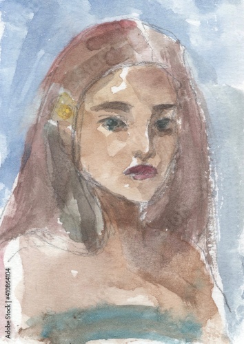 Fotografie woman portrait watercolor sketch painting