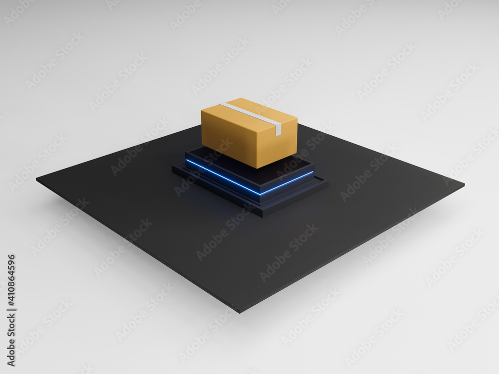 3d redner of automative sorting and delivery packages in darkstores. Modern shipping industry. AI dispatch post office. Isolated isometric unit