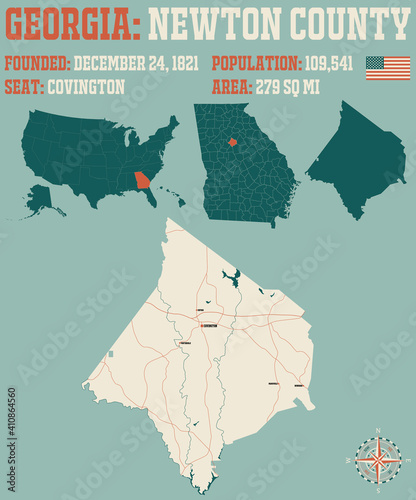 Large and detailed map of Newton county in Georgia, USA.