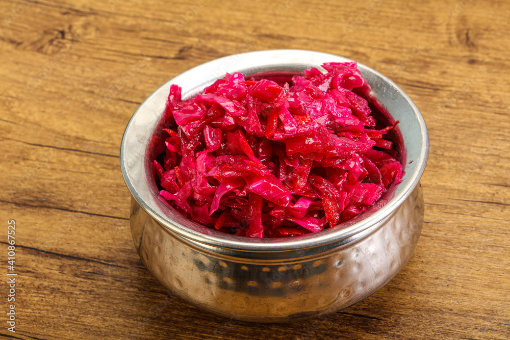 Marinated red cabbage in the bowl Marinated red cabbage in the bowl