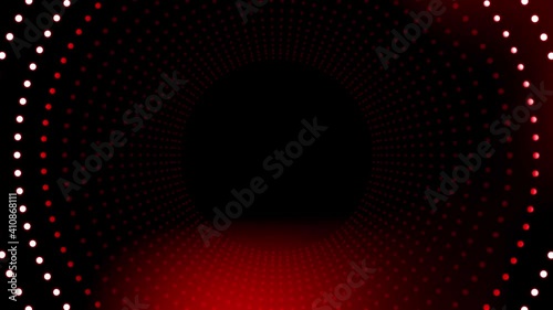 Abstract motion background - pulsating rings of white and red dots arranged in cylinder shape - technology and automation concept