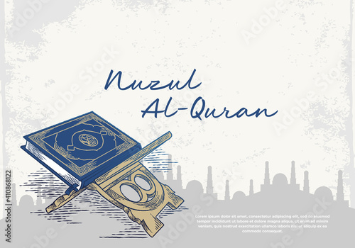 Ramadan Kareem greeting card with blue quran