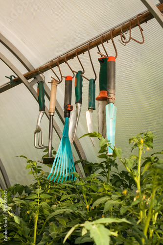 Garden Tools For Gardening In Greenhouse.