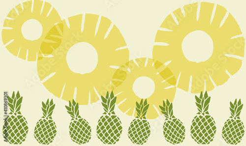 パイナップルと果実をルーズに描いたイラスト Loose illustration of pineapple and fruit 