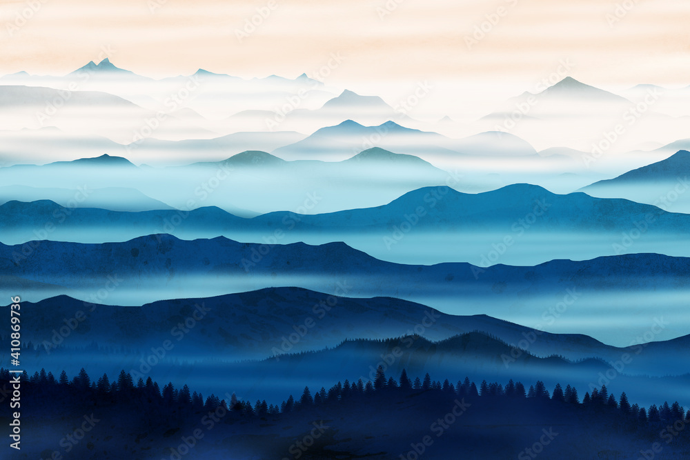 Blue nature layers and lines