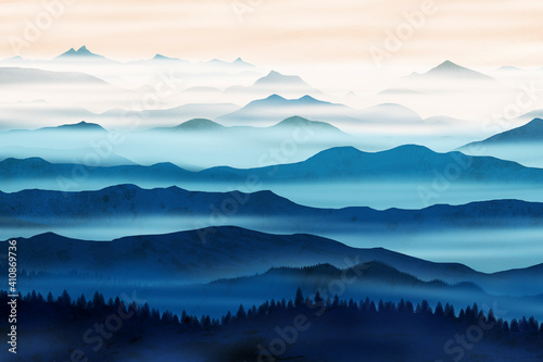 Obraz na płótnie Blue nature layers and lines w salonie