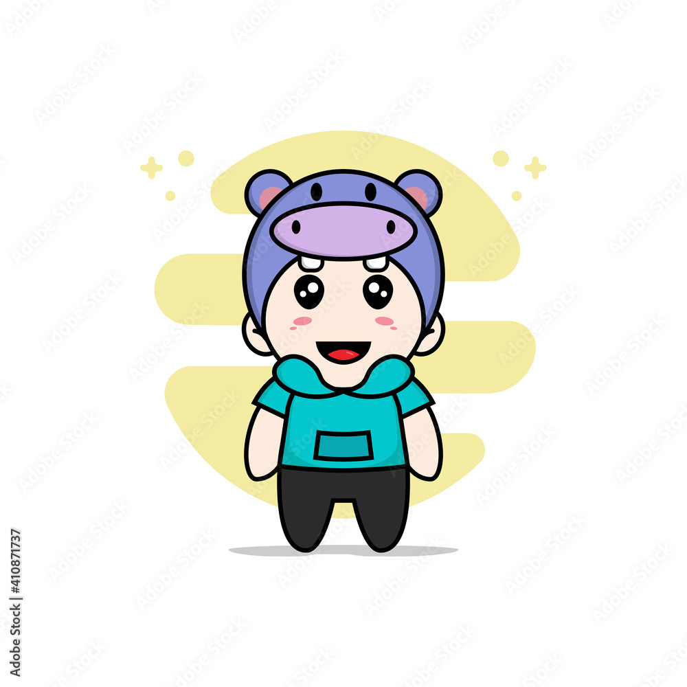 Cute kids character wearing hippopotamus costume. Cute kids character wearing hippopotamus costume.