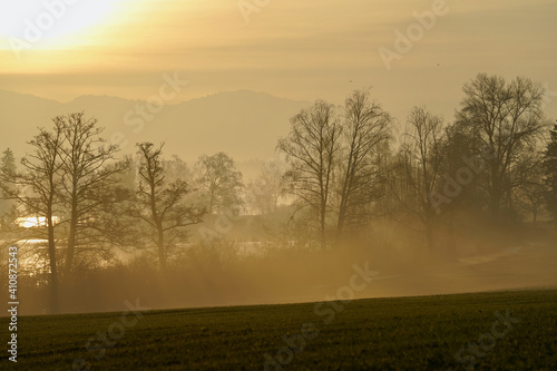 Sunrise over the lake of Greifensee, Maur, Switzerland.