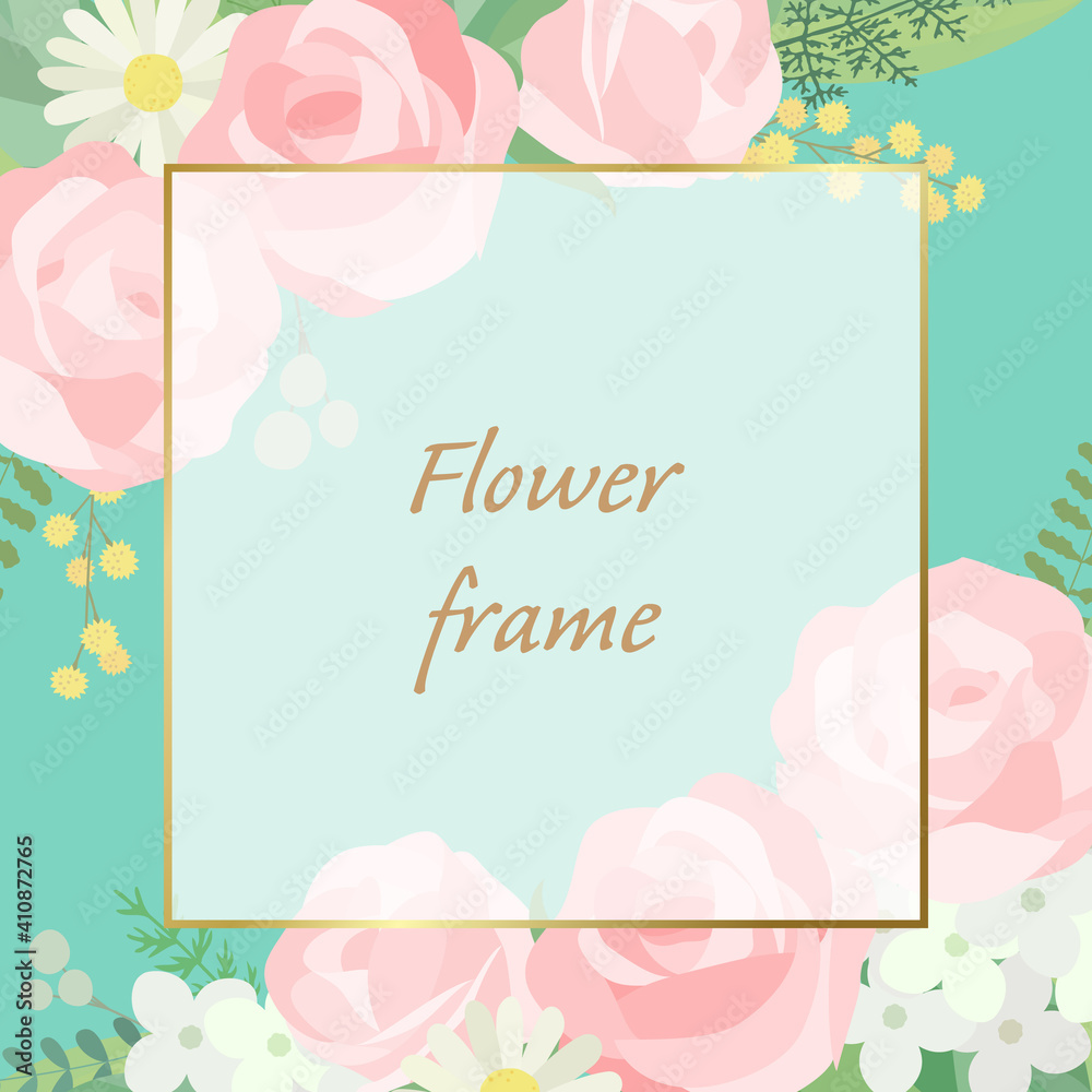 Rose frame illustration. Invitation or greeting card templates (vector, cut out)