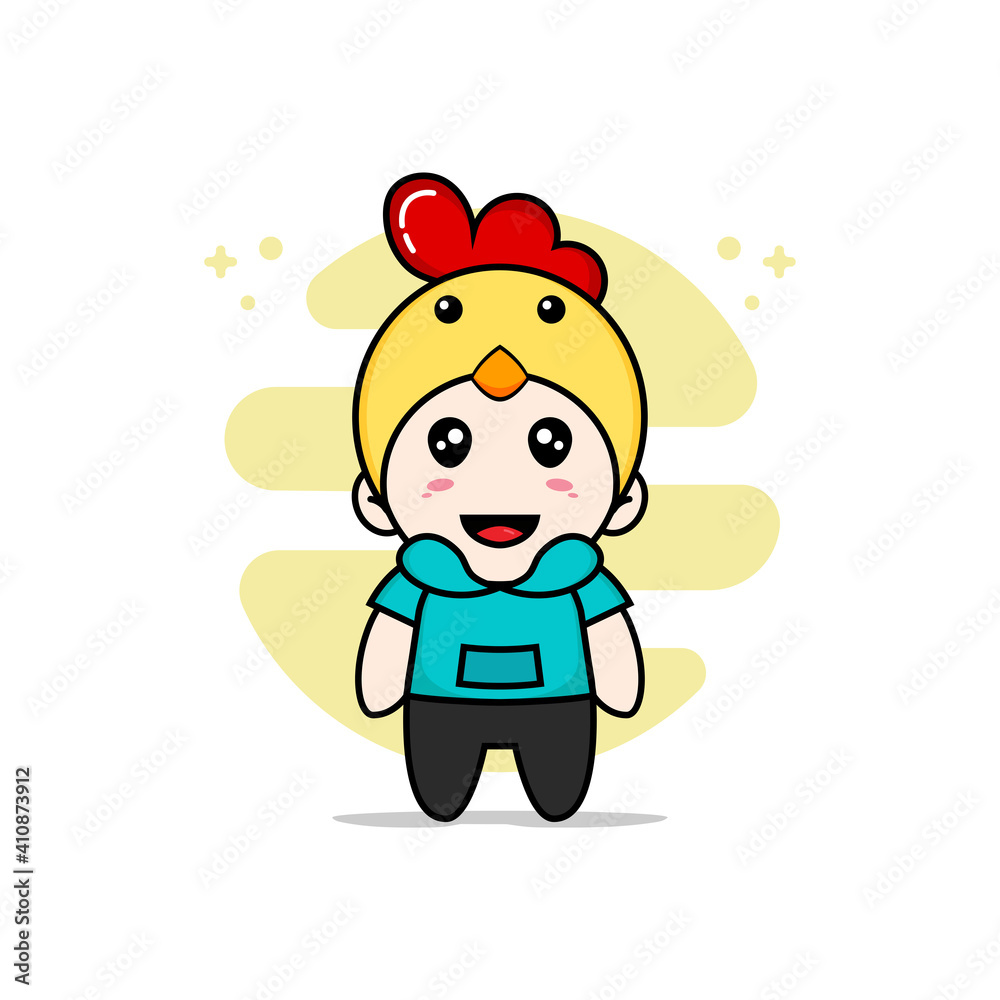 Naklejka premium Cute kids character wearing chicken costume.