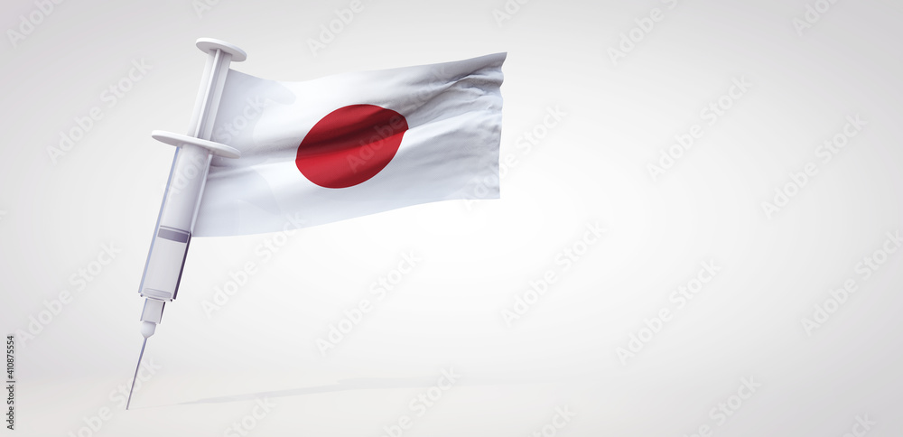 Vaccine immunization syringe with japan flag. 3D Rendering Vaccine immunization syringe with japan flag. 3D Rendering