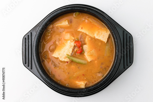 Cheonggukjang stew on a white background photo