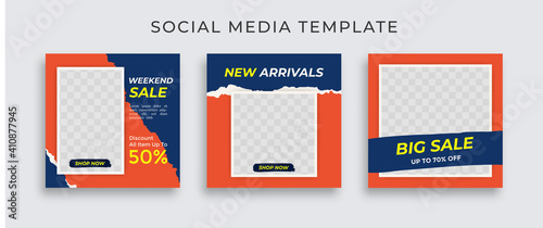 Editable modern Social Media banner Template. Anyone can use This Design Easily. Promotional web banner for social media with blue and orange color. Elegant sale and discount promo - Vector.
