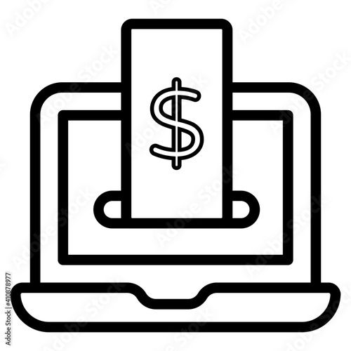 Banknote inside laptop showcasing online money icon