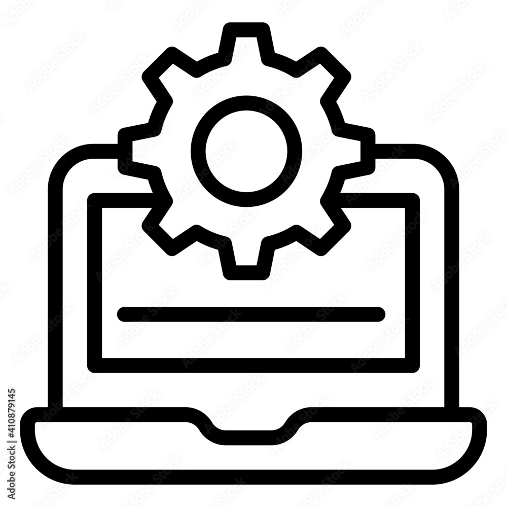 Cogwheel inside laptop, system setting icon Cogwheel inside laptop, system setting icon