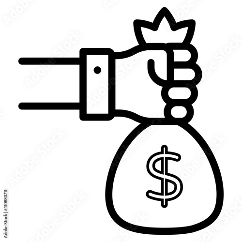 Dollar coin on hand, concept of giving money icon