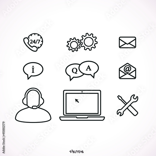 Support service vector icon set, thin line design