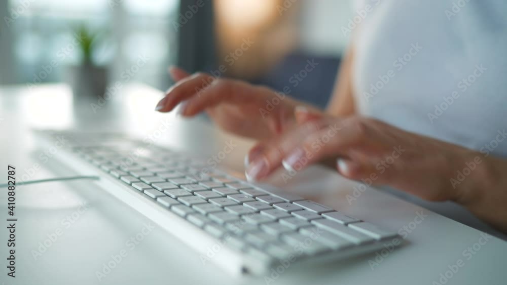 Accelerated video of female hands typing on a computer keyboard. Concept of remote work. Quick motion. Timelapse Accelerated video of female hands typing on a computer keyboard. Concept of remote work. Quick motion. Timelapse