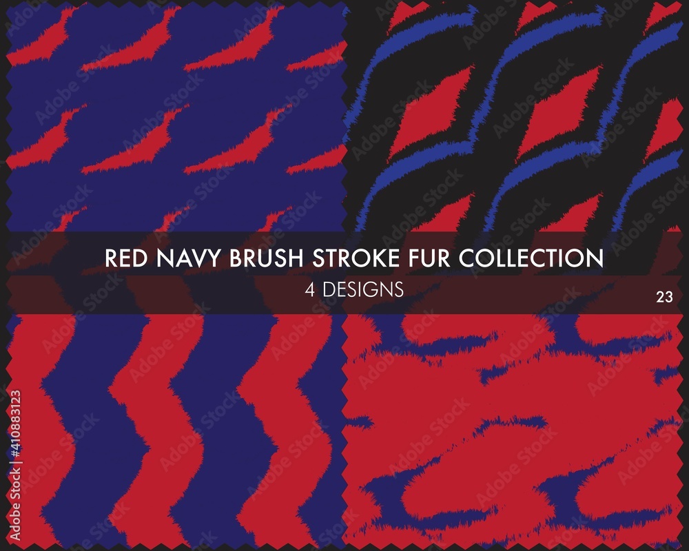 Red Navy Brush Stroke Fur Seamless Pattern Collection