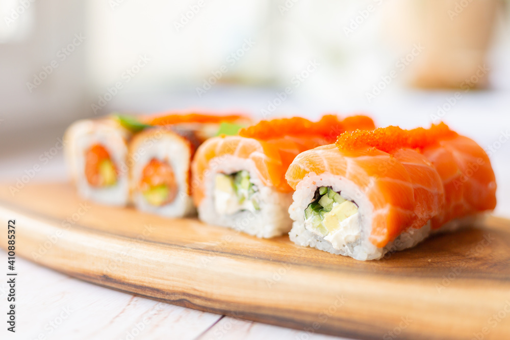 Sushi set with salmon and eel Sushi set with salmon and eel
