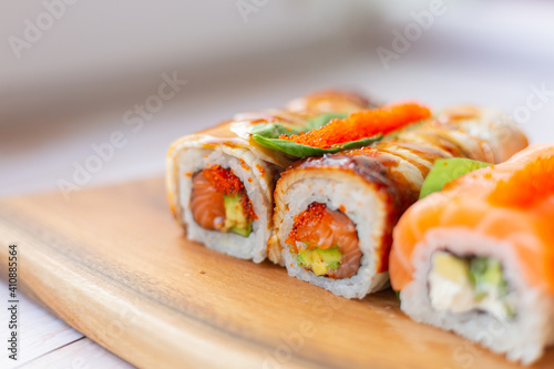 Sushi set with salmon and eel