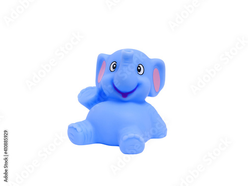 rubber bath toy - cheerful blue baby elephant isolated on white