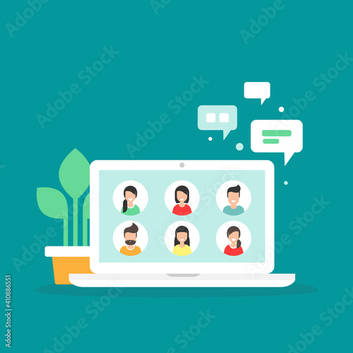 Webinar, online class, remote team work concept. Learn and study via teleconference or video course.