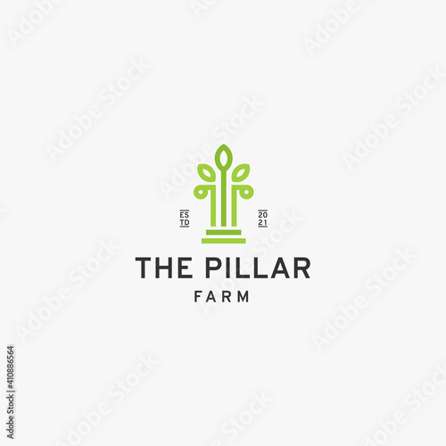 Pillar and leaf natural farm logo icon design template vector