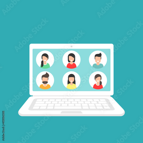 Webinar, online class, remote team work concept. Learn and study via teleconference or video course.