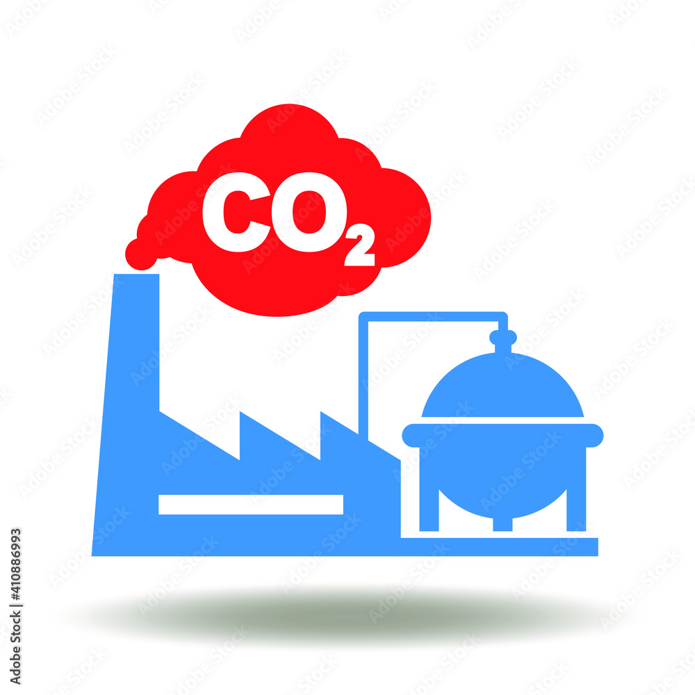 Factory with co2 cloud vector icon. Carbon dioxide environment emissions symbol. ESG sign. Industrial pollution illustration. Factory with co2 cloud vector icon. Carbon dioxide environment emissions symbol. ESG sign. Industrial pollution illustration.