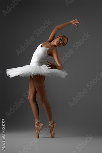 graceful ballerina in a tutu and pointe shoes