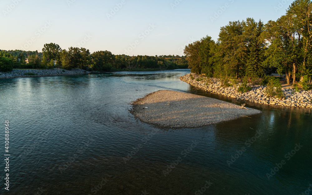 view of Bow river floing inside Calgary, Alberta, Canada